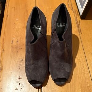 Stuart Weitzman Dark Suede Peep Toe Booties